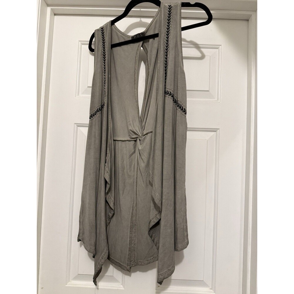Pol Embroidered Flowy Vest Gray Small Bohemian Casual Chic Earthy Rustic